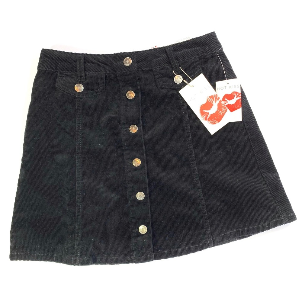 Hot Kiss Black Corduroy Ribbed Button Up Skirt